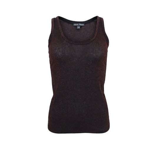 Black Colour DK Faye Lurex Vest Top - Dark Coffee Brown