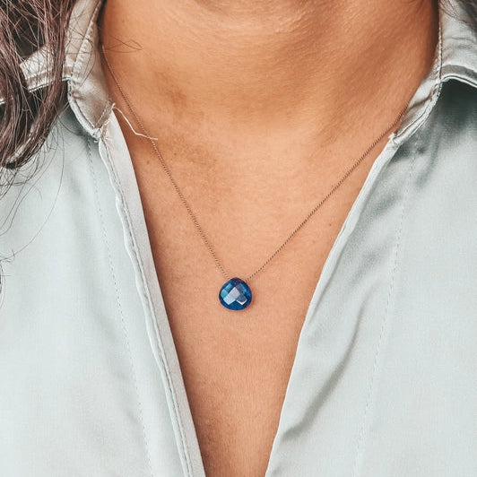 Silk Cord Birthstone Necklace - September Blue Sapphire