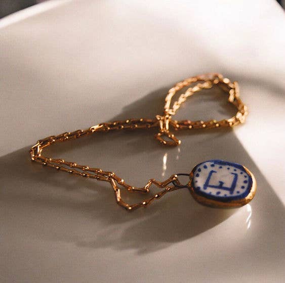 Porcelain and Gold Lustre Pendant - Initial