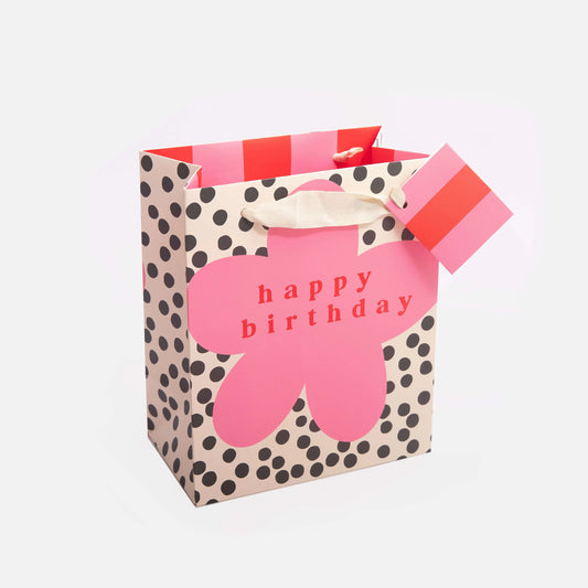 Medium Gift Bag - Happy Birthday Pink Flower