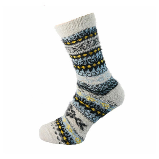 Joya Patterned Wool Blend Socks - Grey and Blue