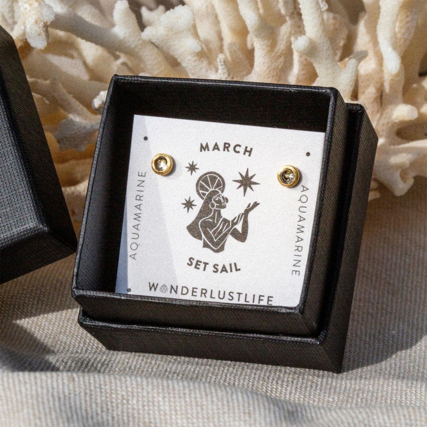 Wanderlust Life March Birthstone Studs - Aquamarine