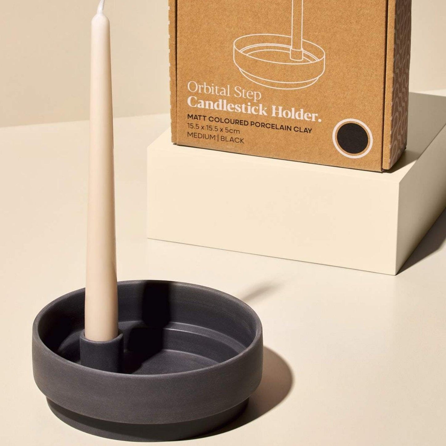 Aery Medium Orbital Step Candle Holder - Black