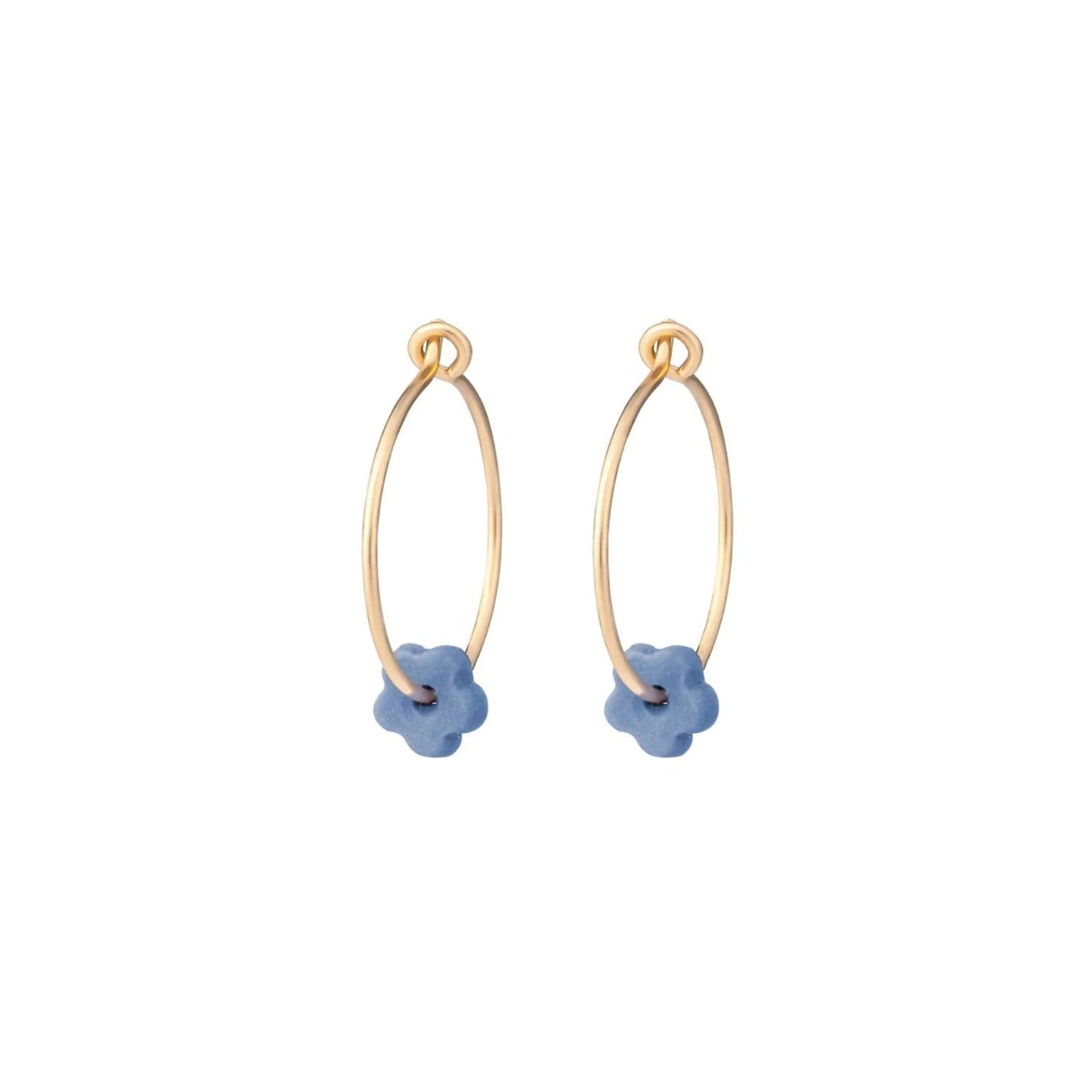 One & Eight Mini Gold Hoop Earrings - Blue Lapis Petal