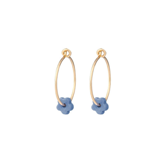 One & Eight Mini Gold Hoop Earrings - Blue Lapis Petal