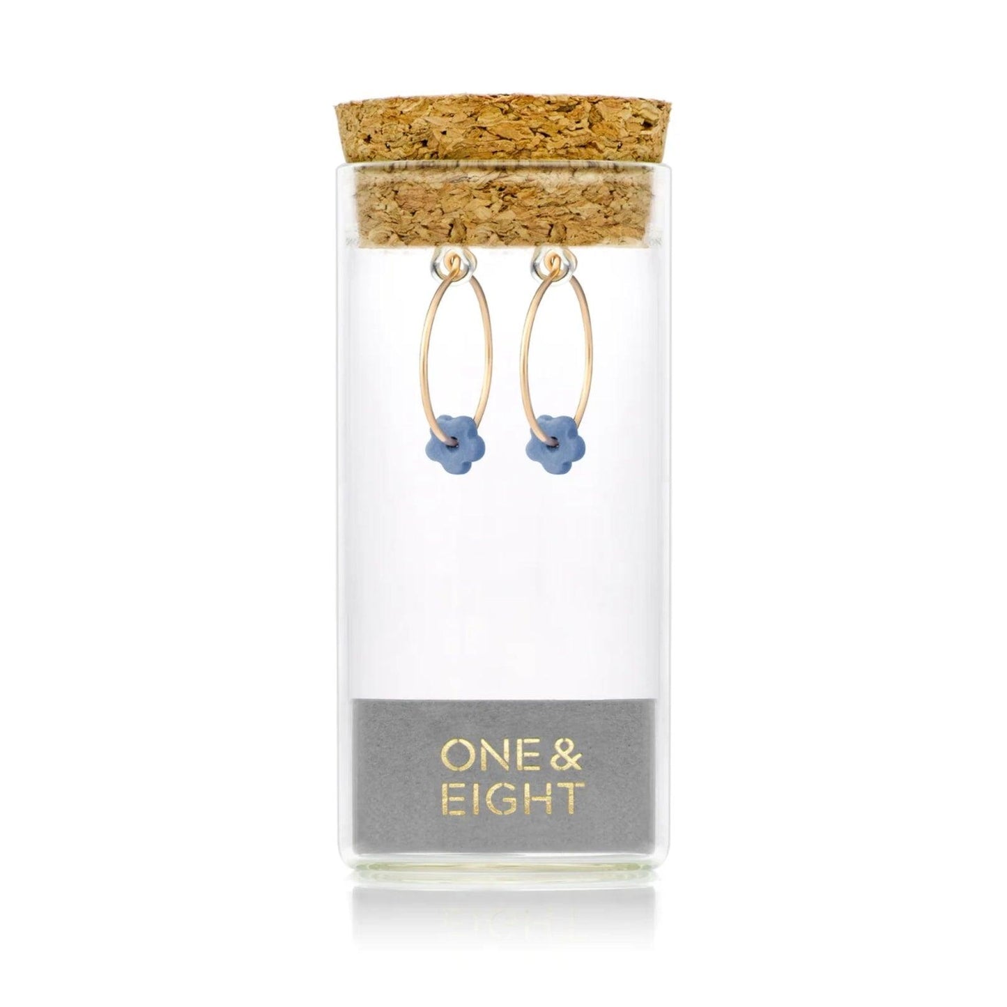 One & Eight Mini Gold Hoop Earrings - Blue Lapis Petal