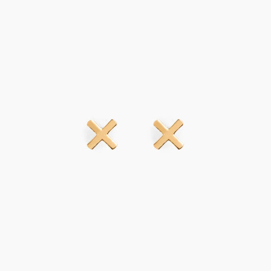 Gold Stud Earrings - Love