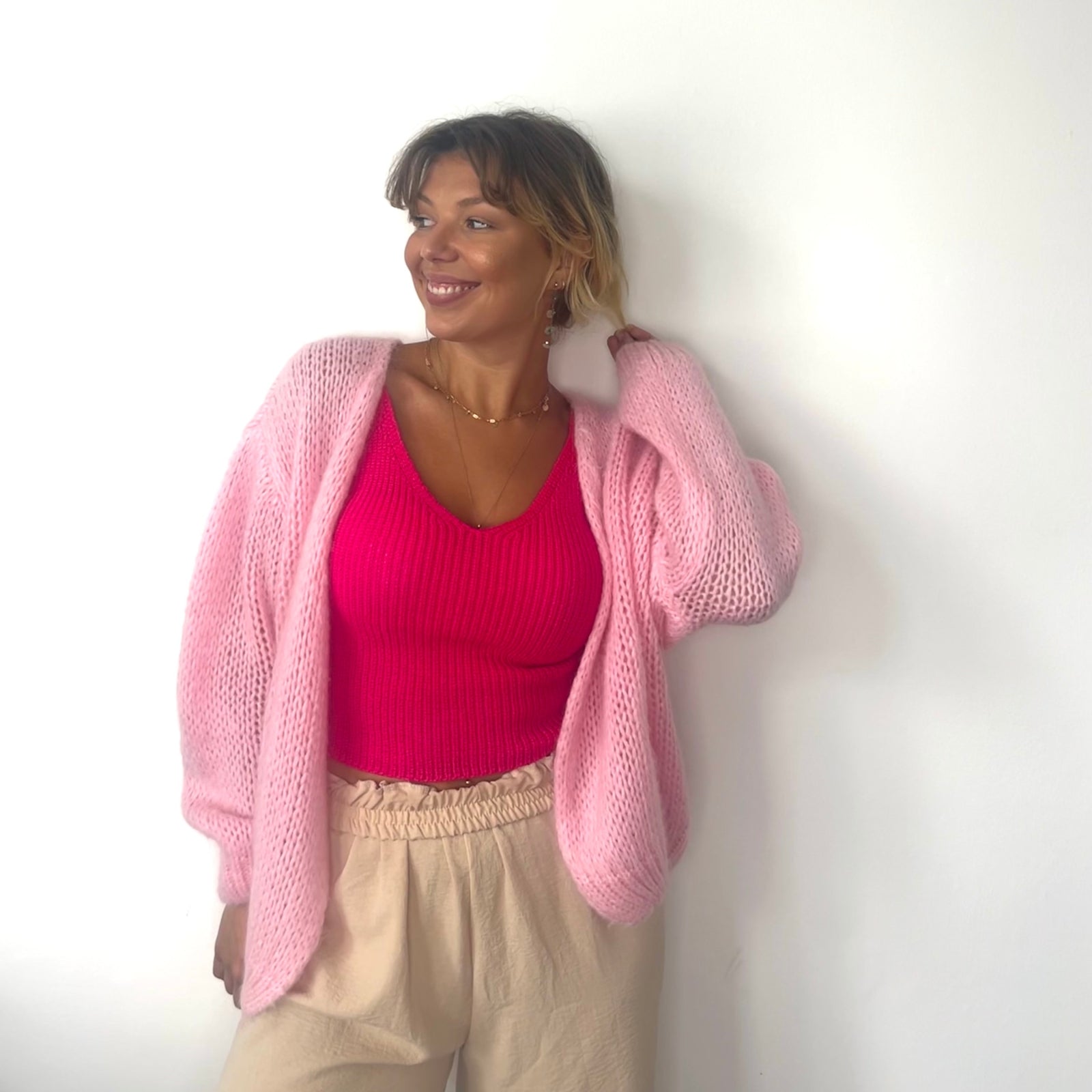 Pink mohair cardigan best sale