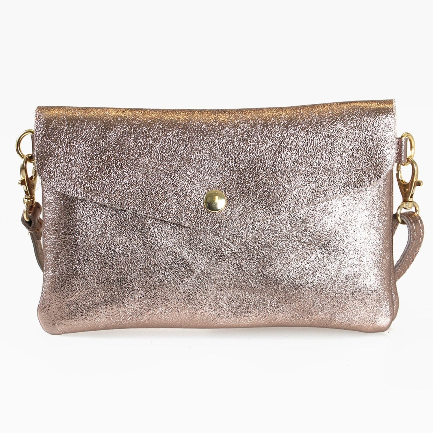 MSH Leather Crossbody Clutch Bag - Champagne