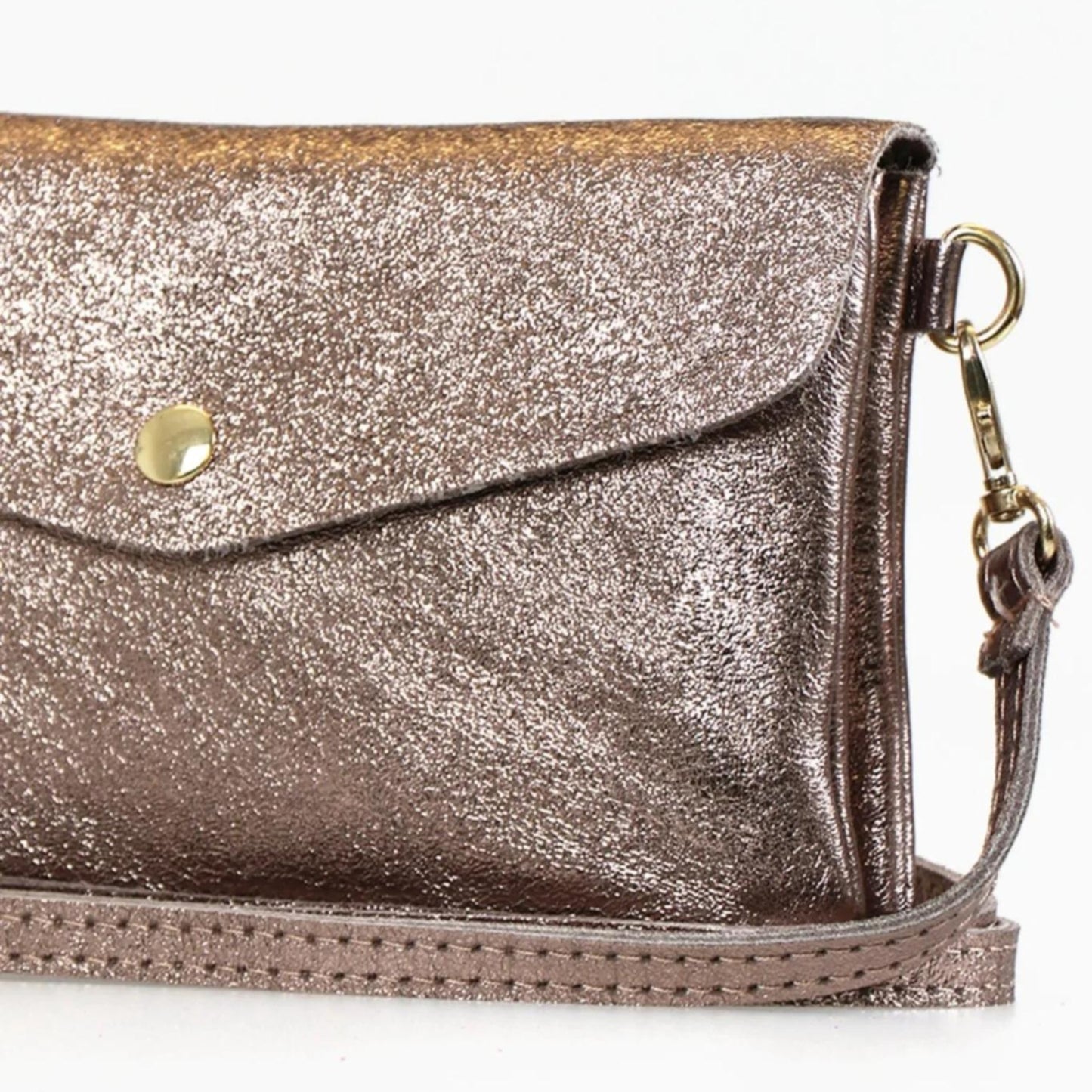 MSH Leather Crossbody Clutch Bag - Champagne