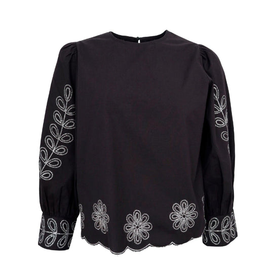 Black Colour DK Daisy Embroidered Blouse - Black and Silver