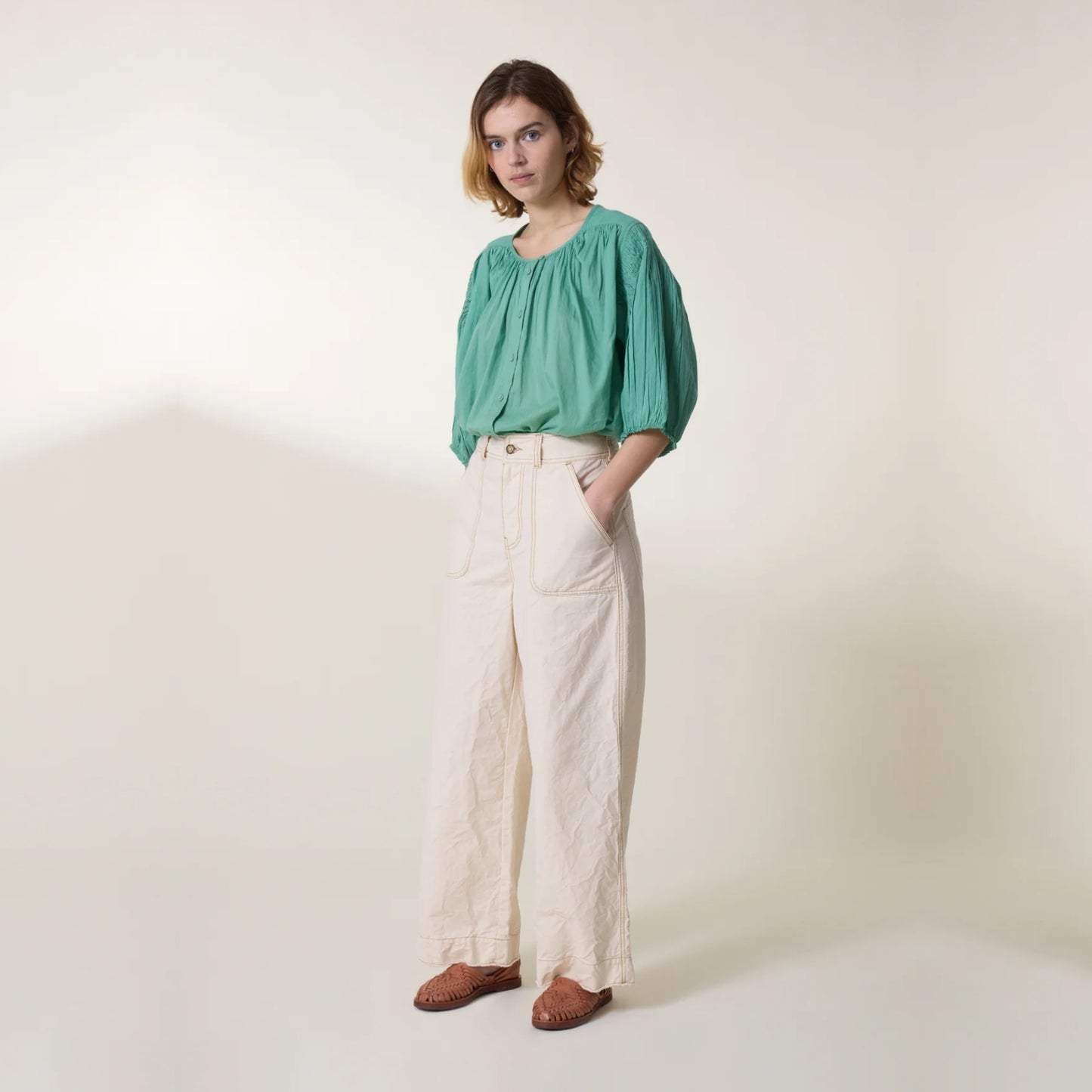 Leon and Harper Corso Plain Blouse - Celadon Green