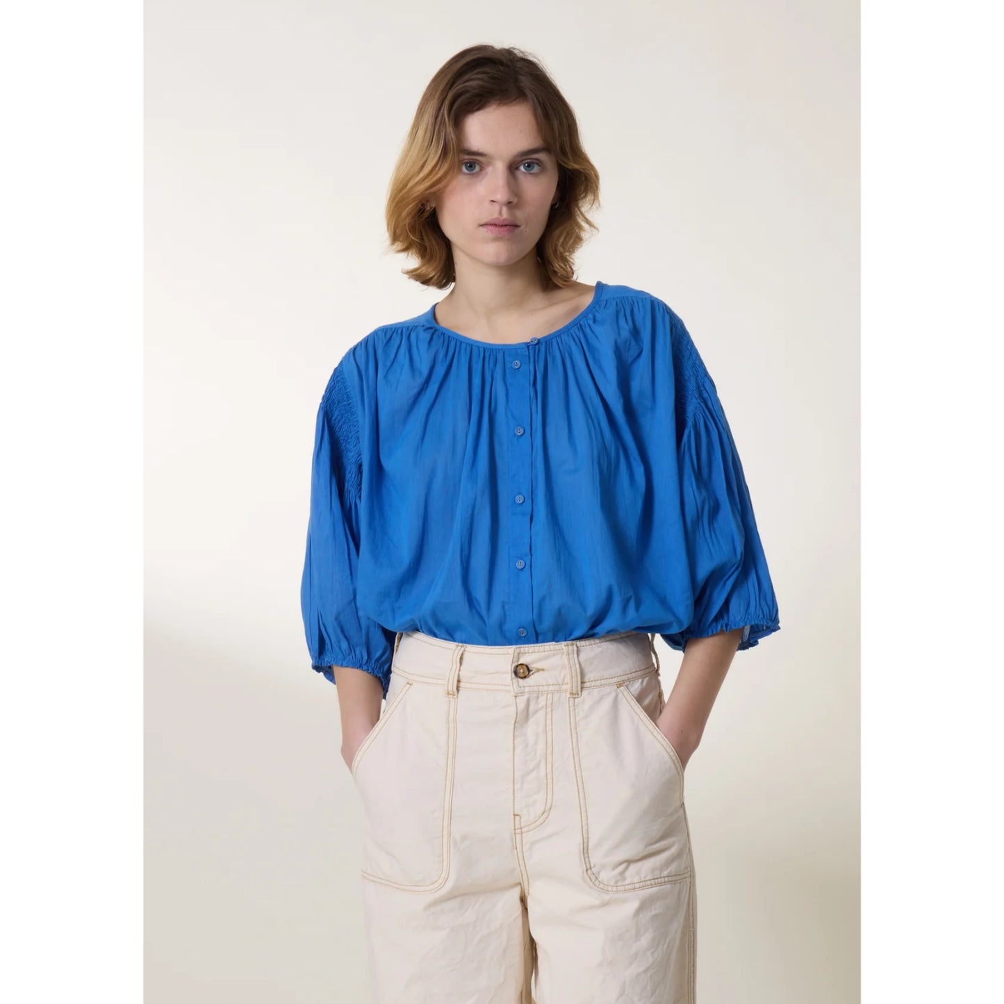 Leon and Harper Corso Plain Blouse - Ocean Blue