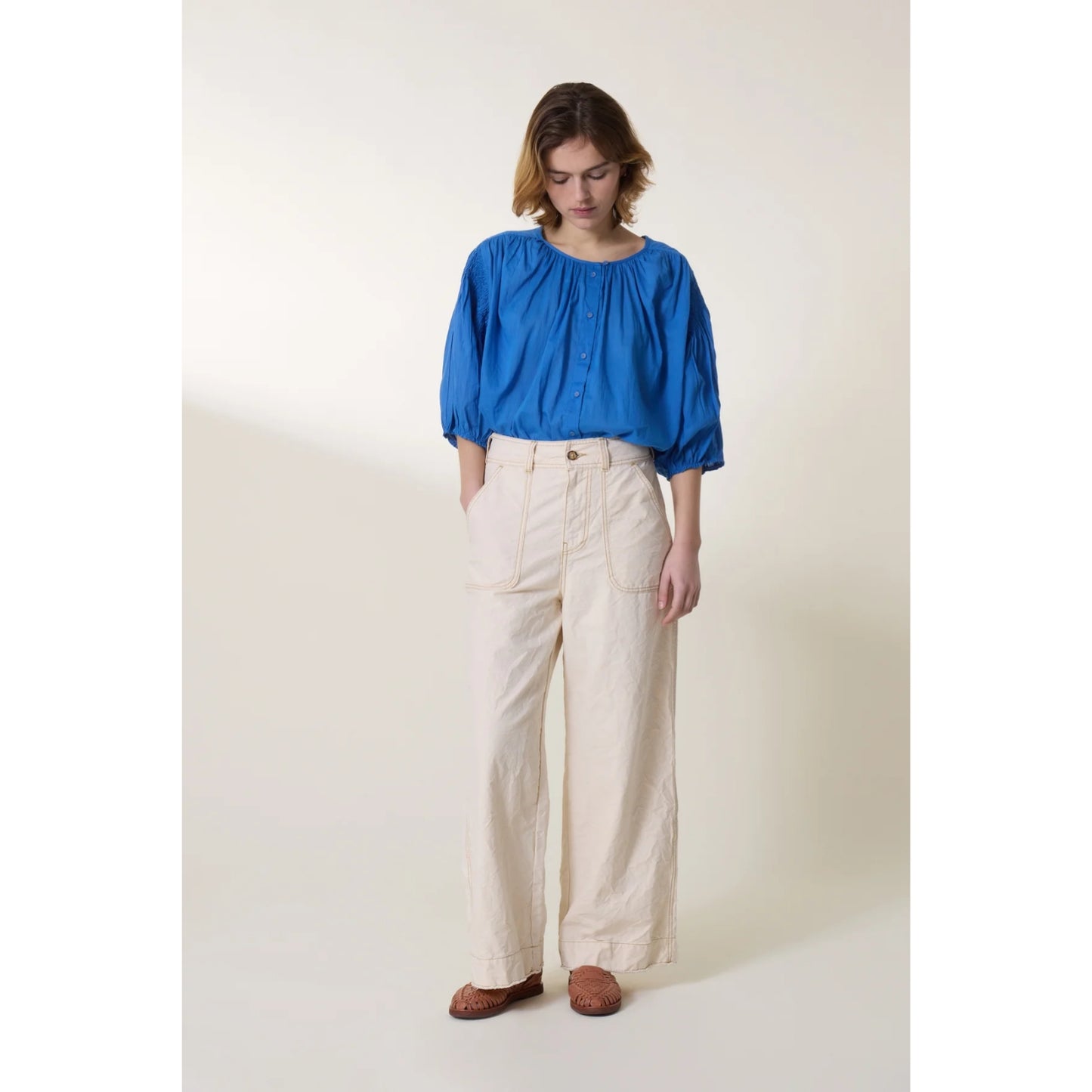 Leon and Harper Corso Plain Blouse - Ocean Blue