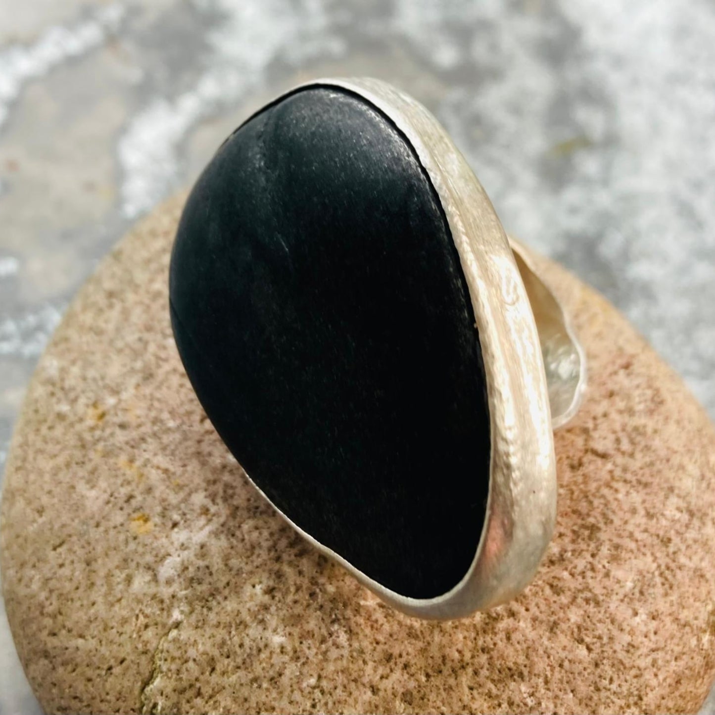 Sarah Drew Extra Large Eco Silver Ring - Cornish Slate