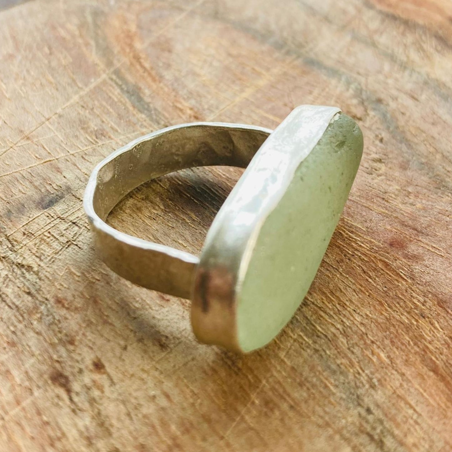 Sarah Drew Medium Oval Eco Silver Ring - Pale Green Sea Glass