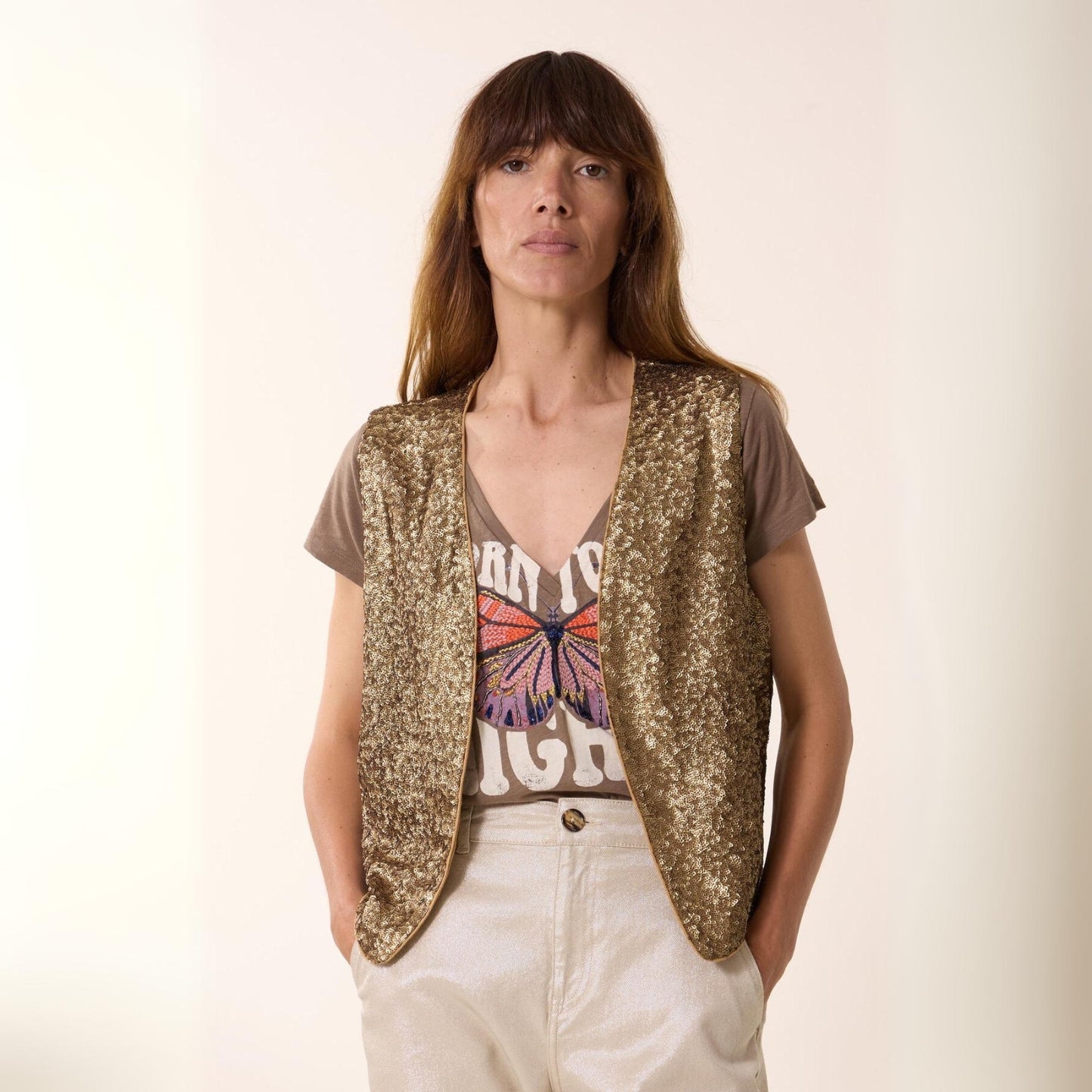 Leon and Harper Vim Waistcoat - Gold Sequins