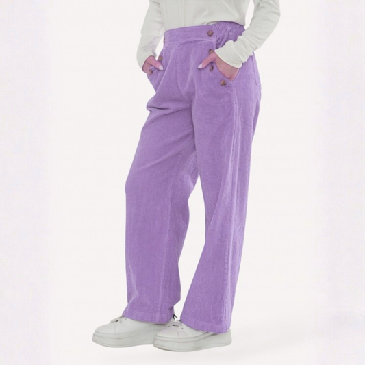 Button Detail Corduroy Trousers - Lilac