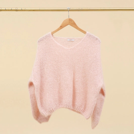 NAÏS Mohair Blend V Neck Jumper - Pale Pink