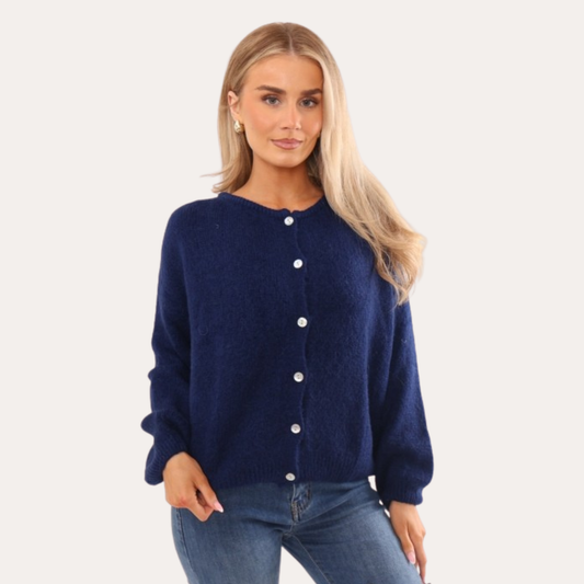Alpaca Knit Button Cardigan - Navy Blue