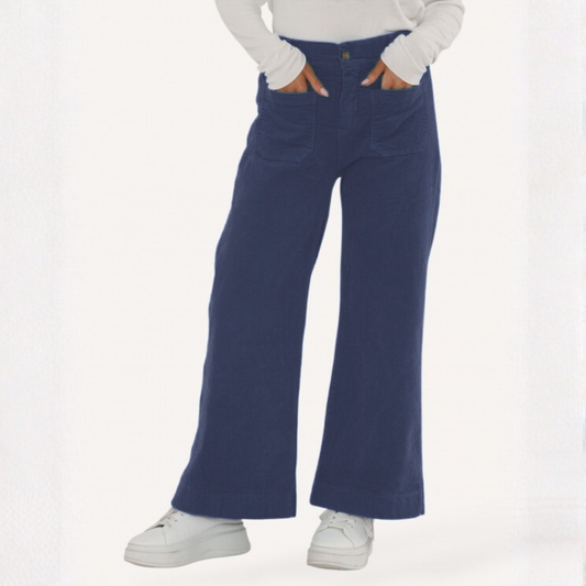 Corduroy Trousers with Pockets - Navy Blue