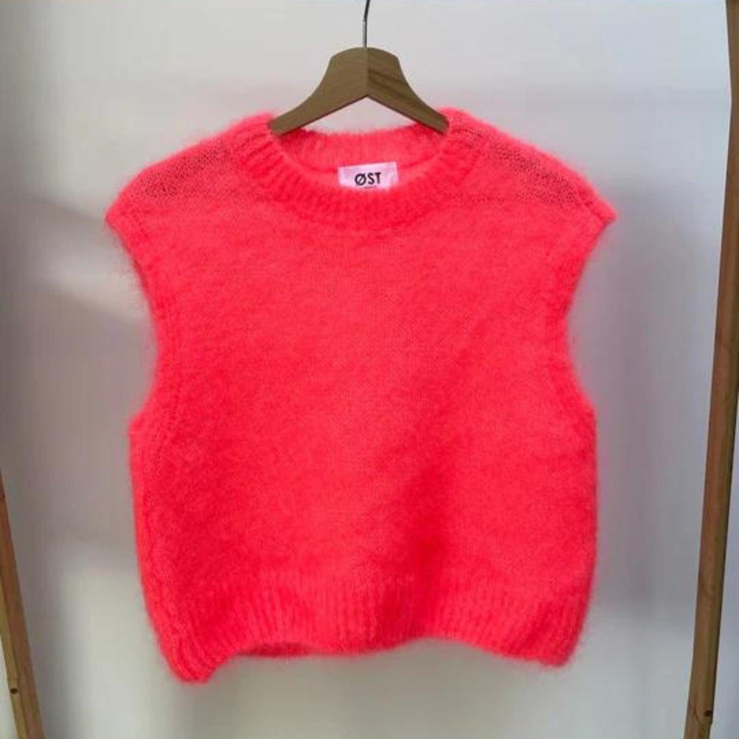 OST London Monika Cropped Mohair Vest - Neon Coral