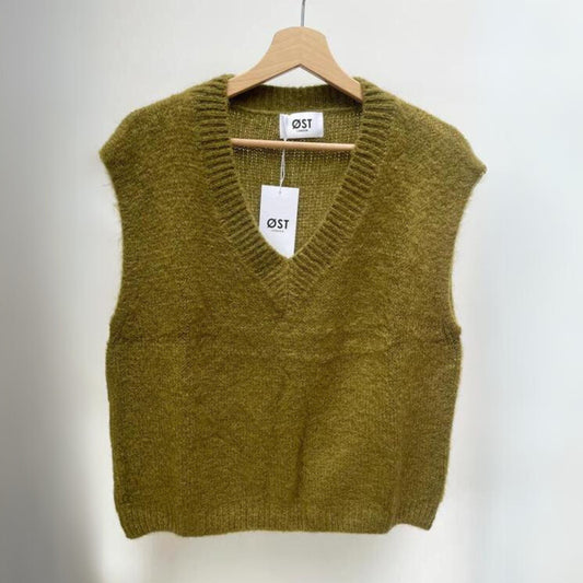 OST London Tessa Knitted Mohair Vest - Olive