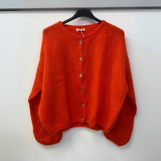 Mohair Blend Button Through Cardigan - Orange