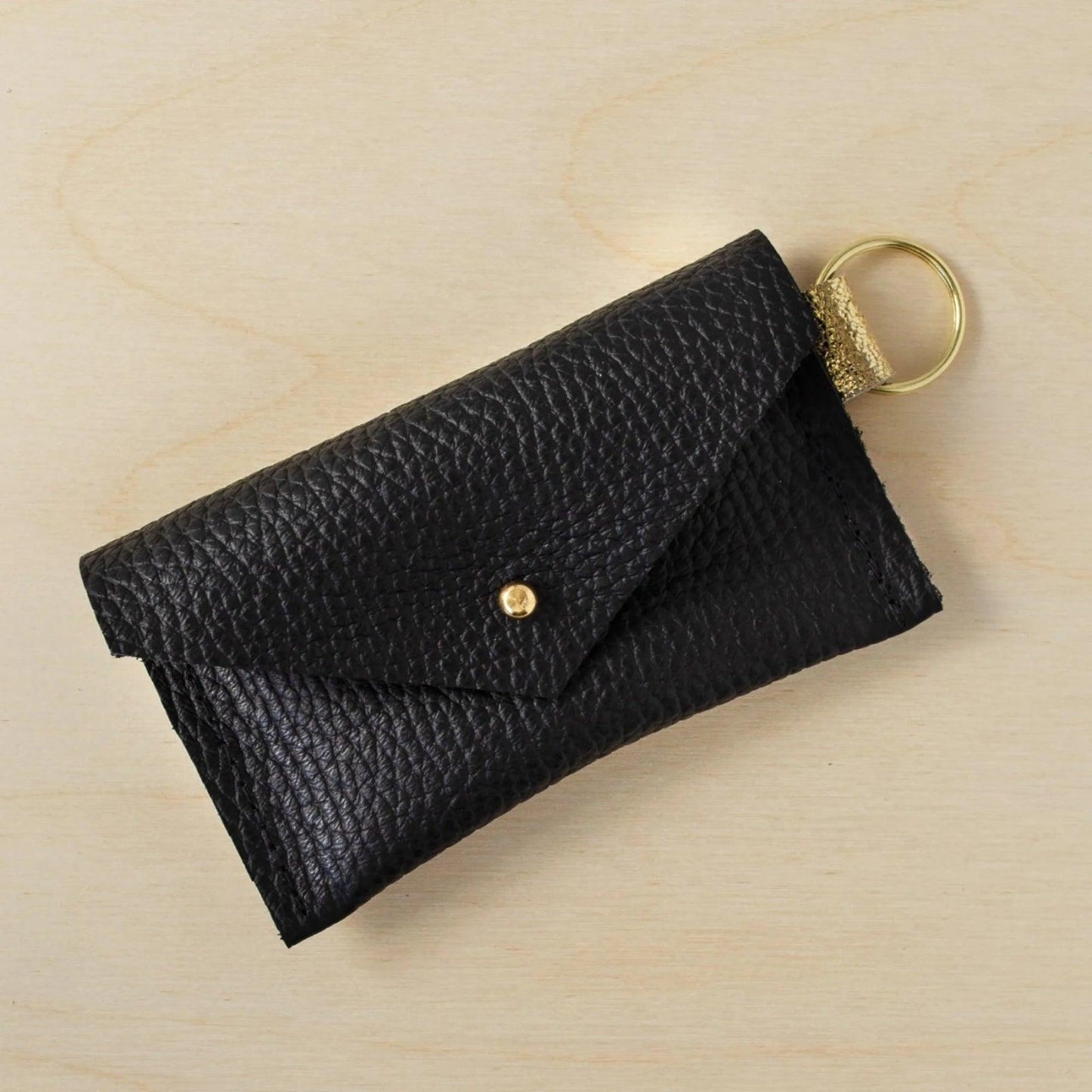 Studio Lowen Pebbled Leather Keyring Card Holder - Classic Black