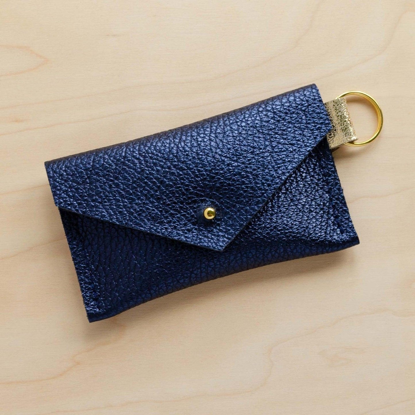 Studio Lowen Pebbled Leather Keyring Card Holder - Metallic Blue