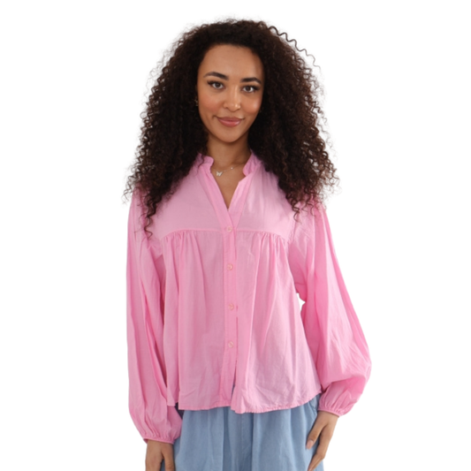 Cotton Smock Blouse - Pink