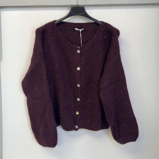 Mohair Blend Button Through Cardigan - Prune