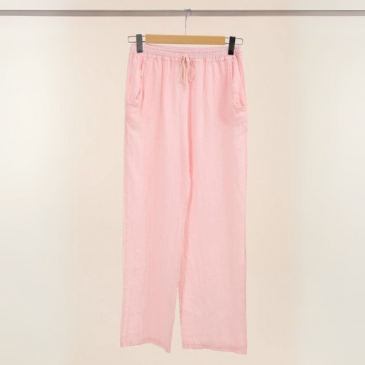 Wide Leg Linen Trousers - Rose Pink