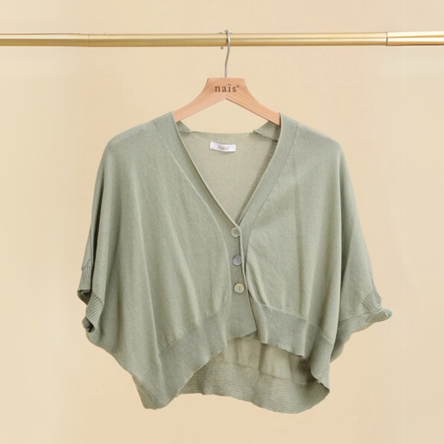 NAÏS Short Sleeve Buttoned Crop Cardigan - Khaki