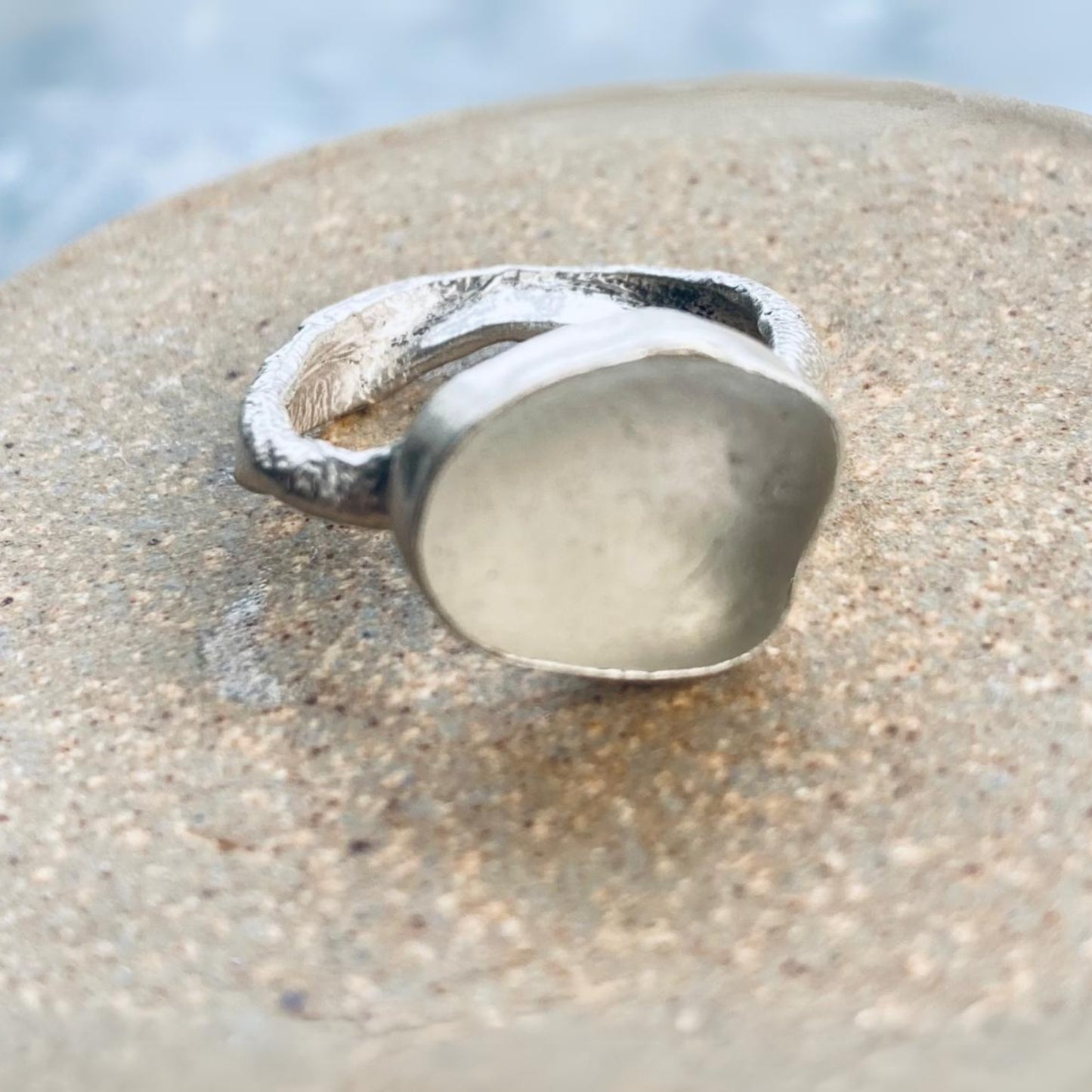 Sarah Drew Small Eco Silver Ring - Natural Sea Glass