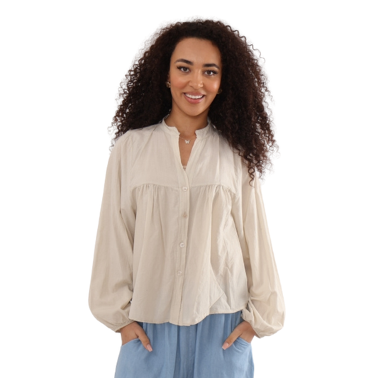 Cotton Smock Blouse - Stone