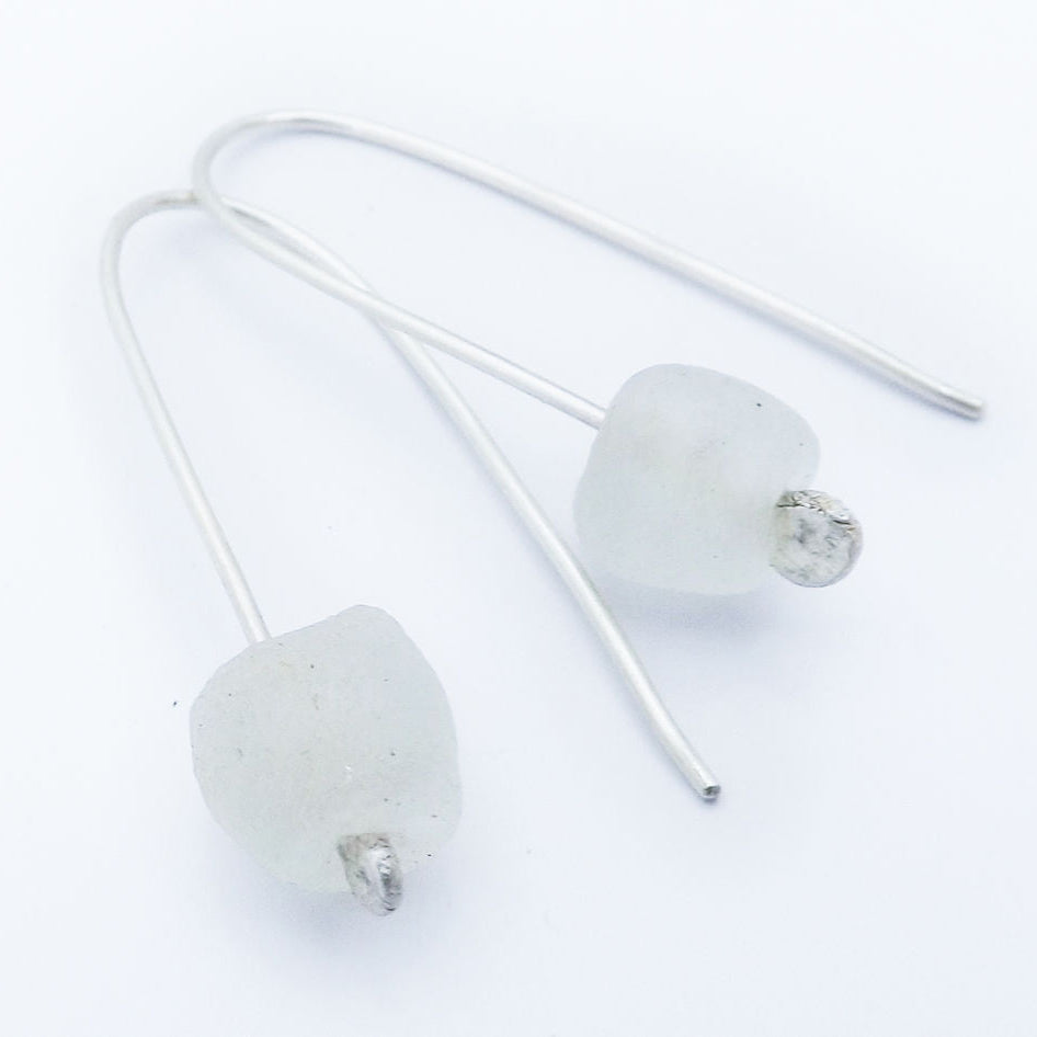 Eco Silver Bottle Bead Earrings - Natural
