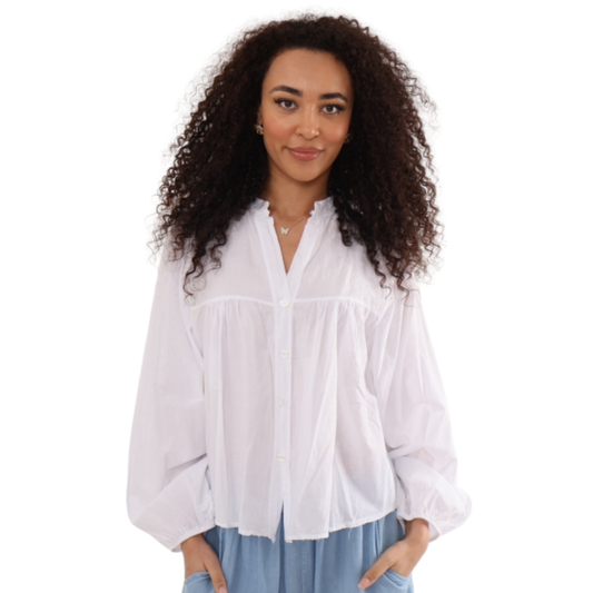 Cotton Smock Blouse - White