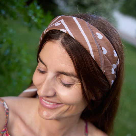 Silk and Cotton Hearts Scarf - Brown