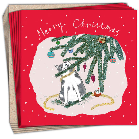 Paper Bird Pack of 6 Greetings Cards -  Cat Loves Christmas