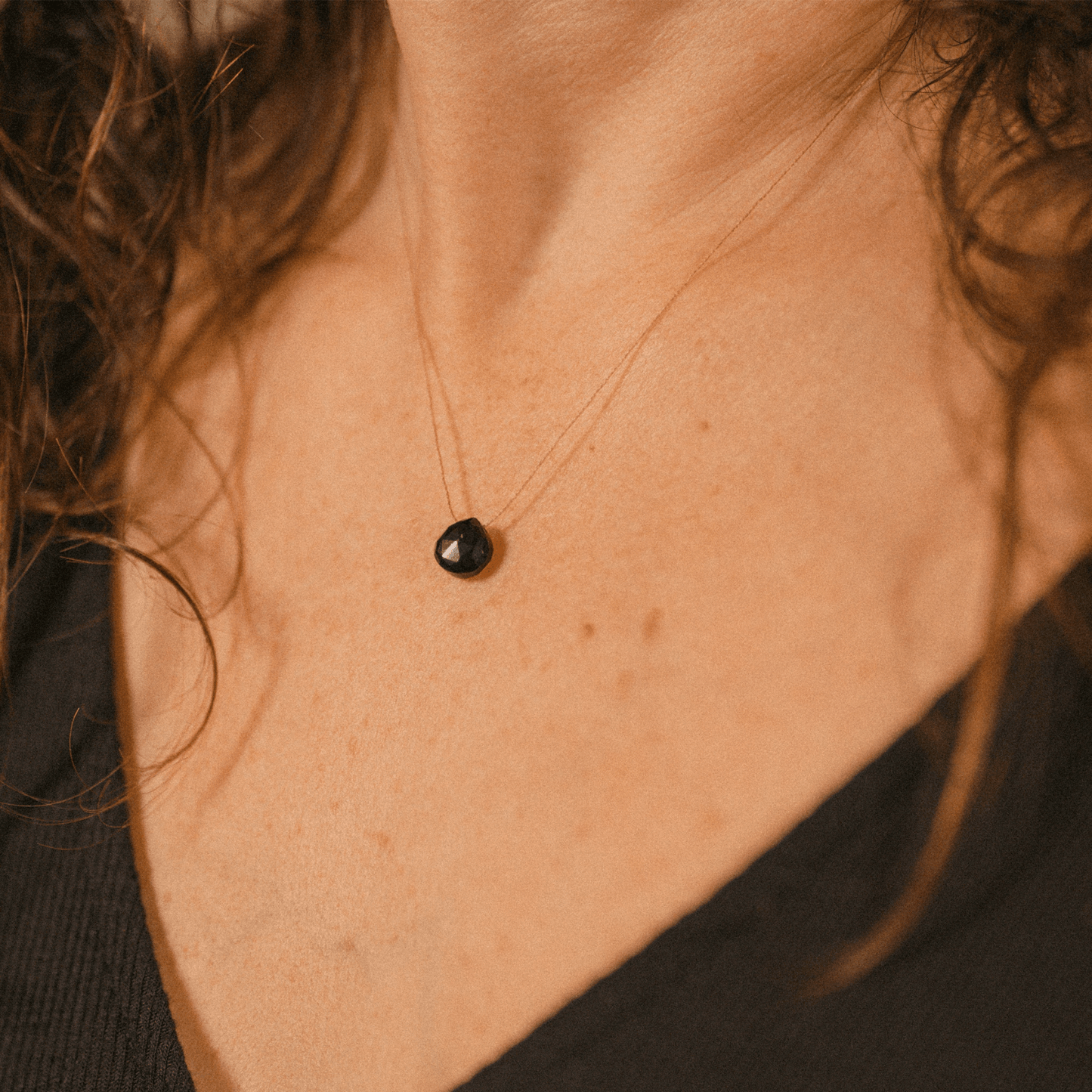 Wanderlust Life Fine Cord Gemstone Necklace - Black Spinel